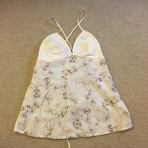 tank top white with brown embroidery
